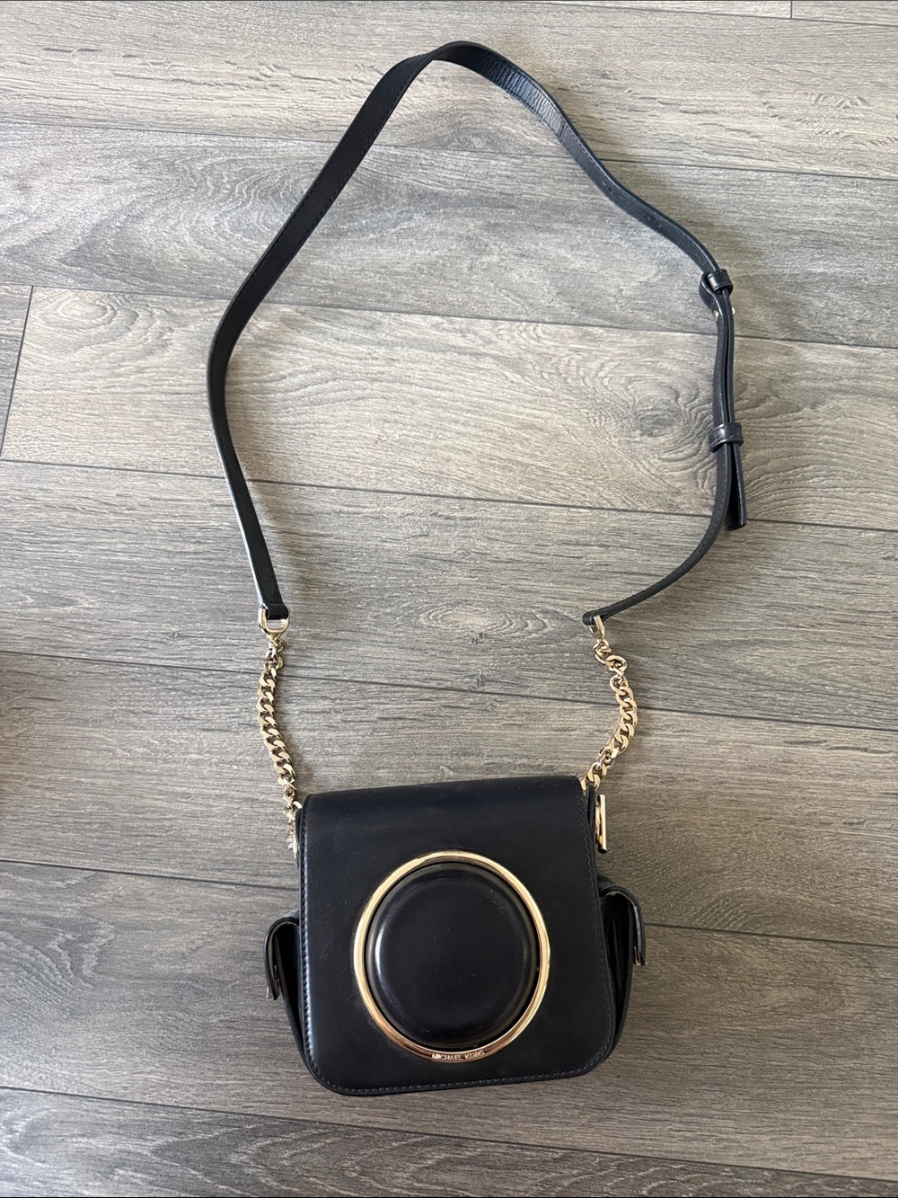 Michael Kors Black Crossbody Bag with Gold Ring Detail